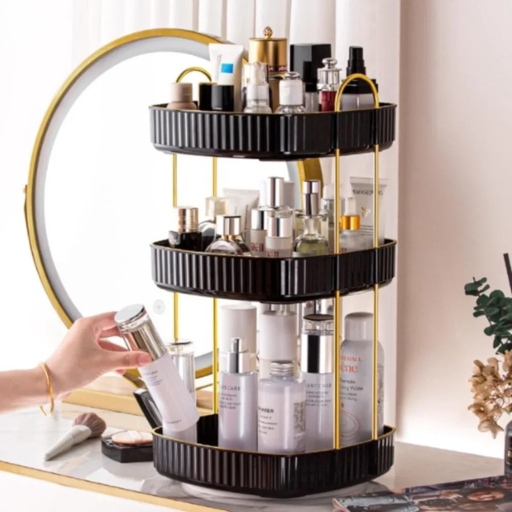 3 Tiers - 360° Turntable Makeup Organizer - Lazy Susan Cosmetics Storage